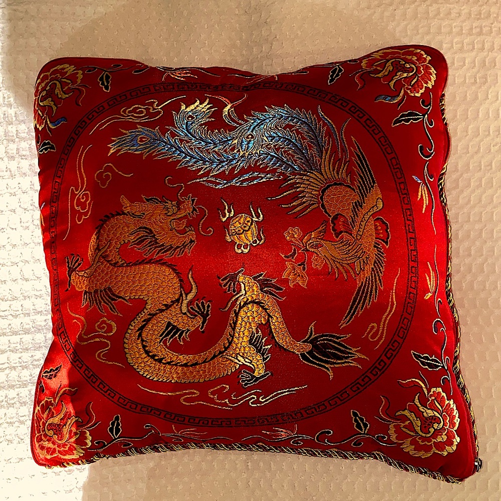 Genuine Silk Chinese Pillow- unfolds by zipper to make blanket
